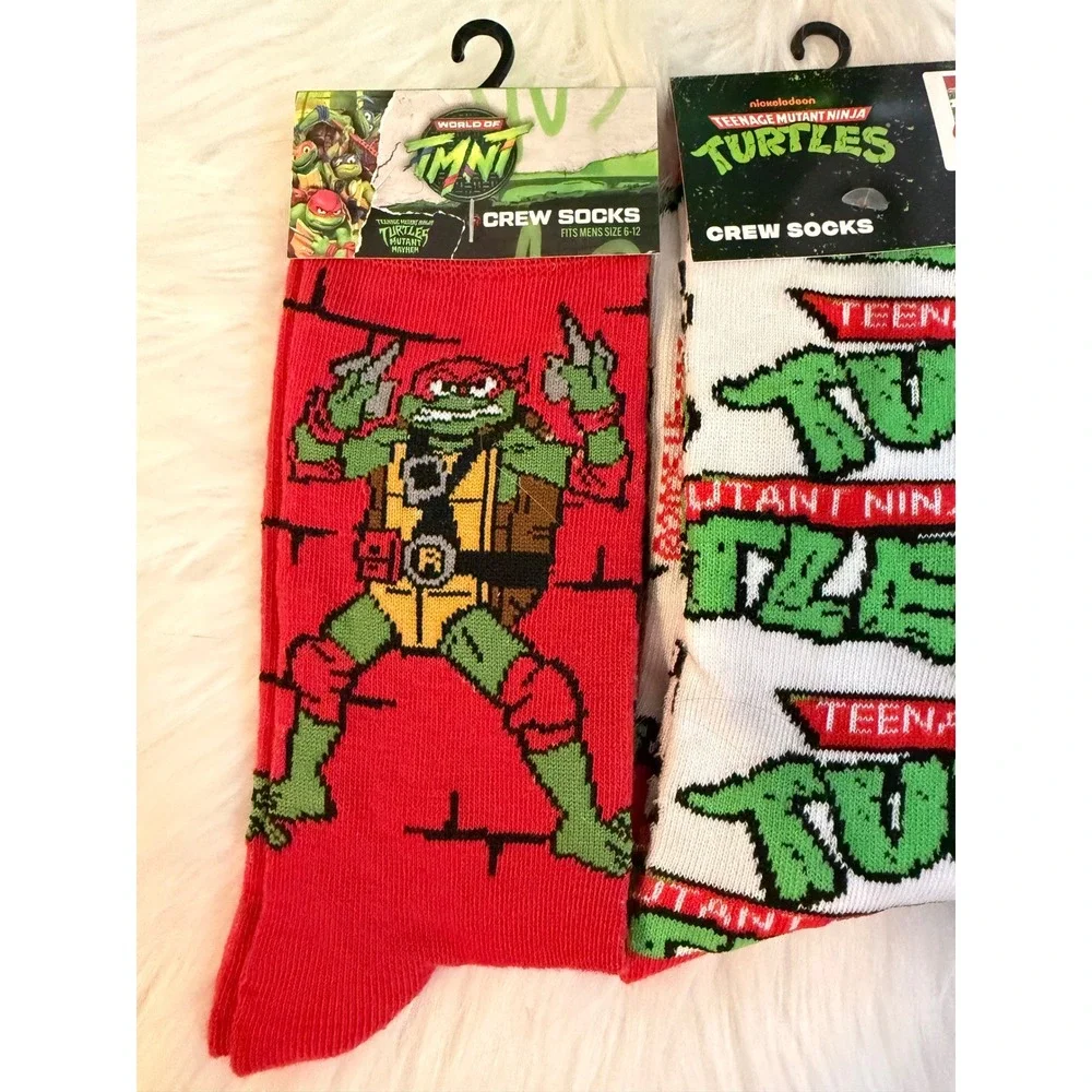 Teenage Mutant Ninja Turtles Crew Socks 3 Pair Bundle Raphael Leonardo TMNT Logo